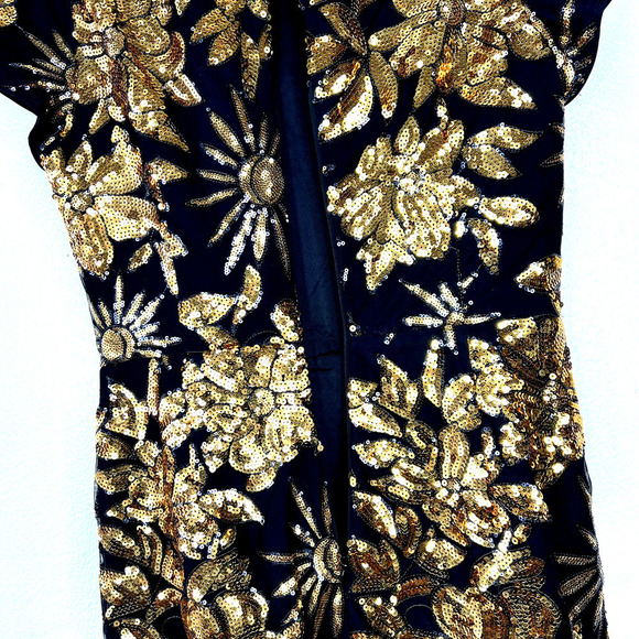 Milly Kyla Holiday Nights Sequin Mini Dress Black Gold Floral NEW 8 Cocktail - Picture 6 of 9